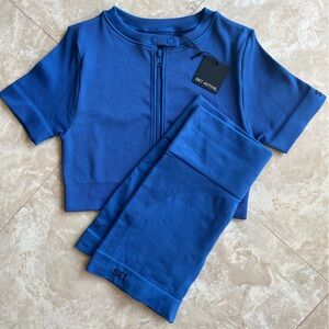 SET ACTIVE | Cobalt Sculptflex Ribbed Moto Zip Top & Bike Shorts